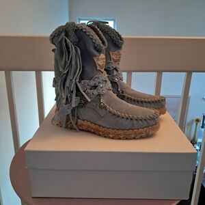 El Vaquero Boots Women's 37 7 Blue Suede Fringe Arya Silverstone Sky Wedge